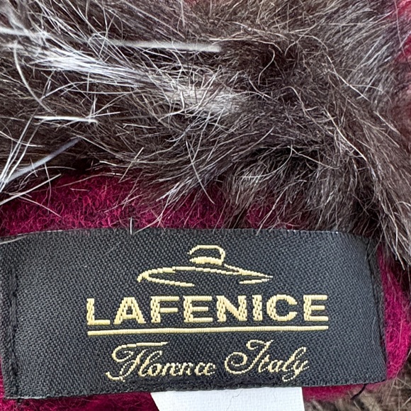 Lafenice Italian Pink Fingerless Wool Blend Gloves with Faux Fur Trim - Picture 7 of 8